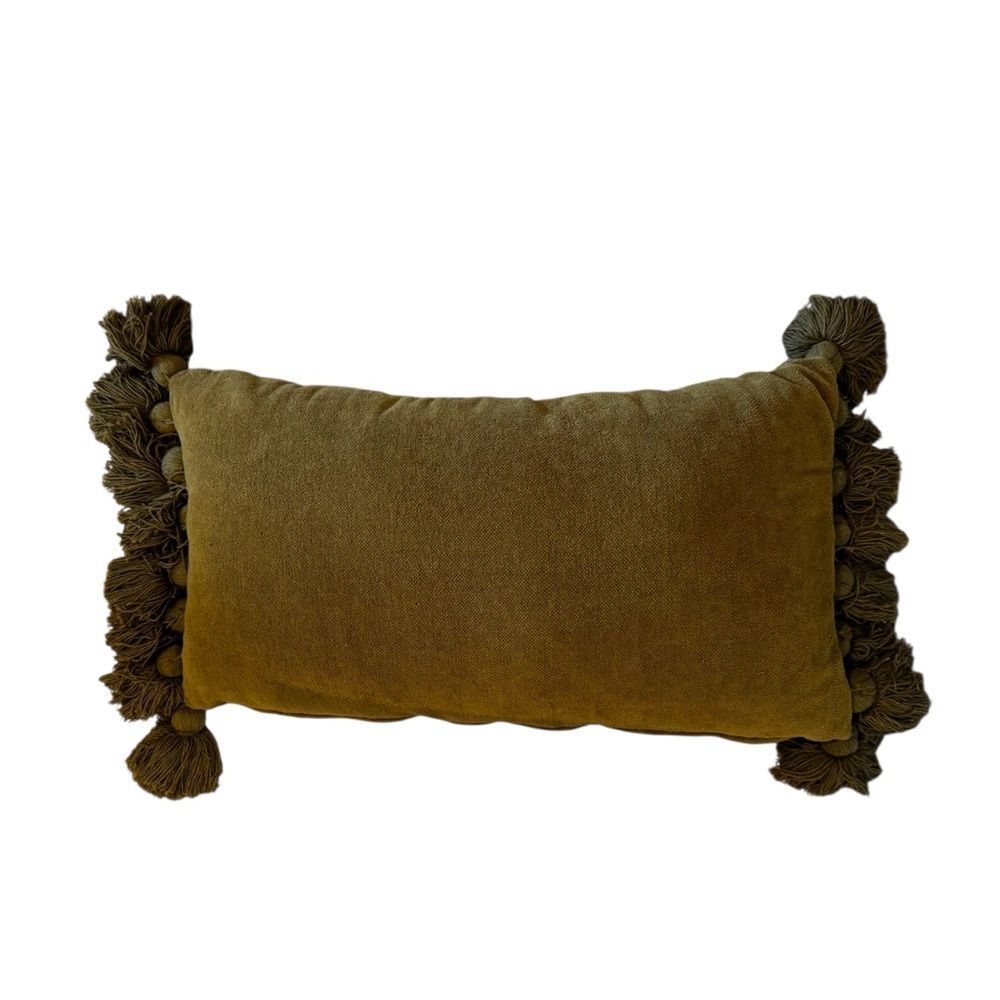 Olive Green Throw Pillow with Tassels